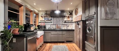 Fridge, microwave, oven, dishwasher