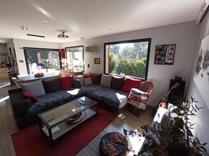 Cheminée, livres, chaßne hi-fi