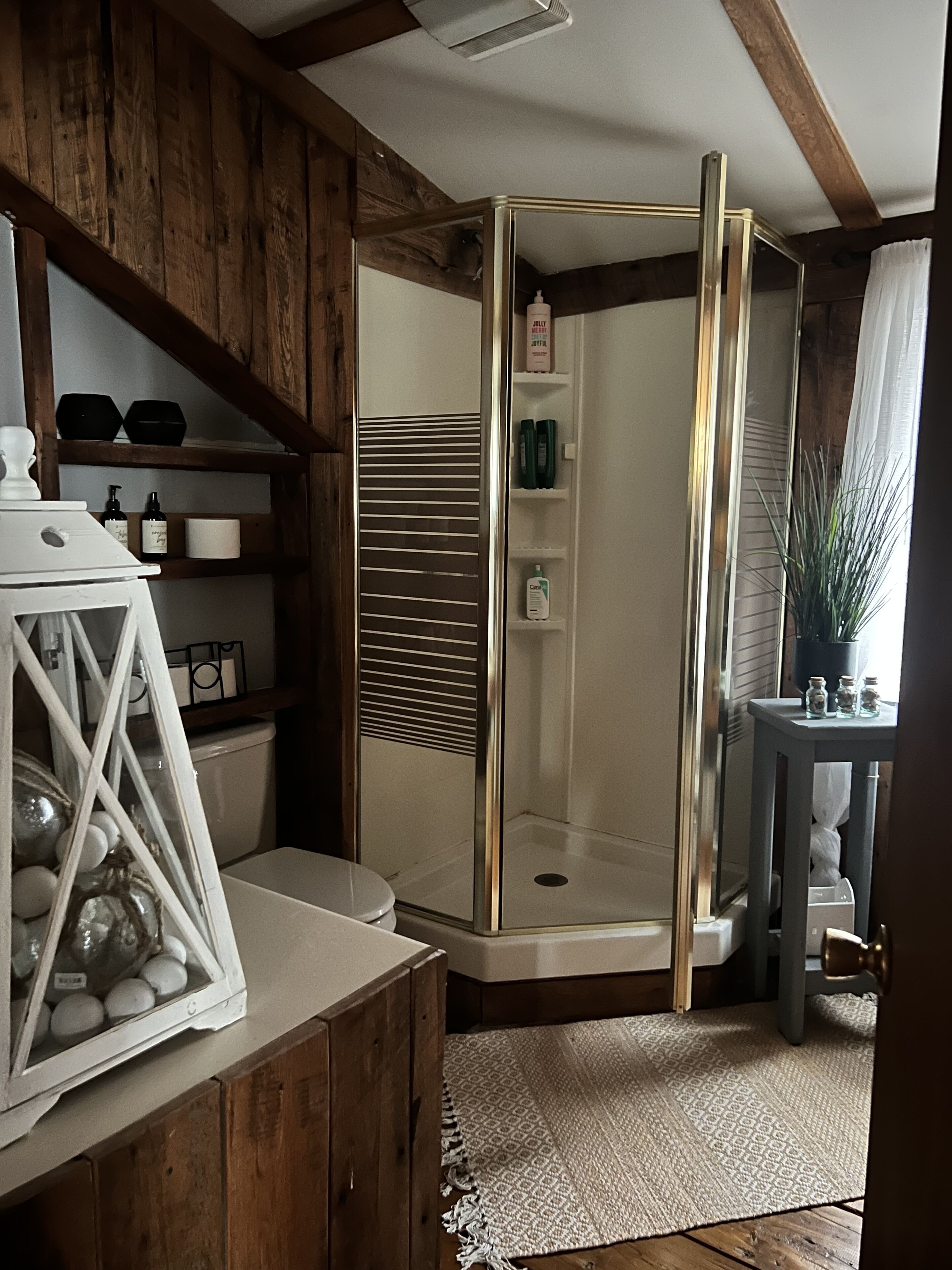 Shower, jetted bath, hair dryer, towels