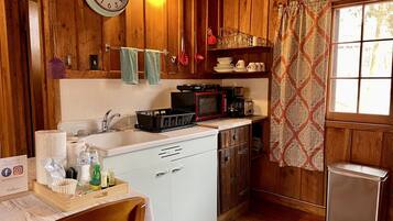 Cabin 3, Partial Lake View | Private kitchenette | Full-size fridge, microwave, stovetop, toaster