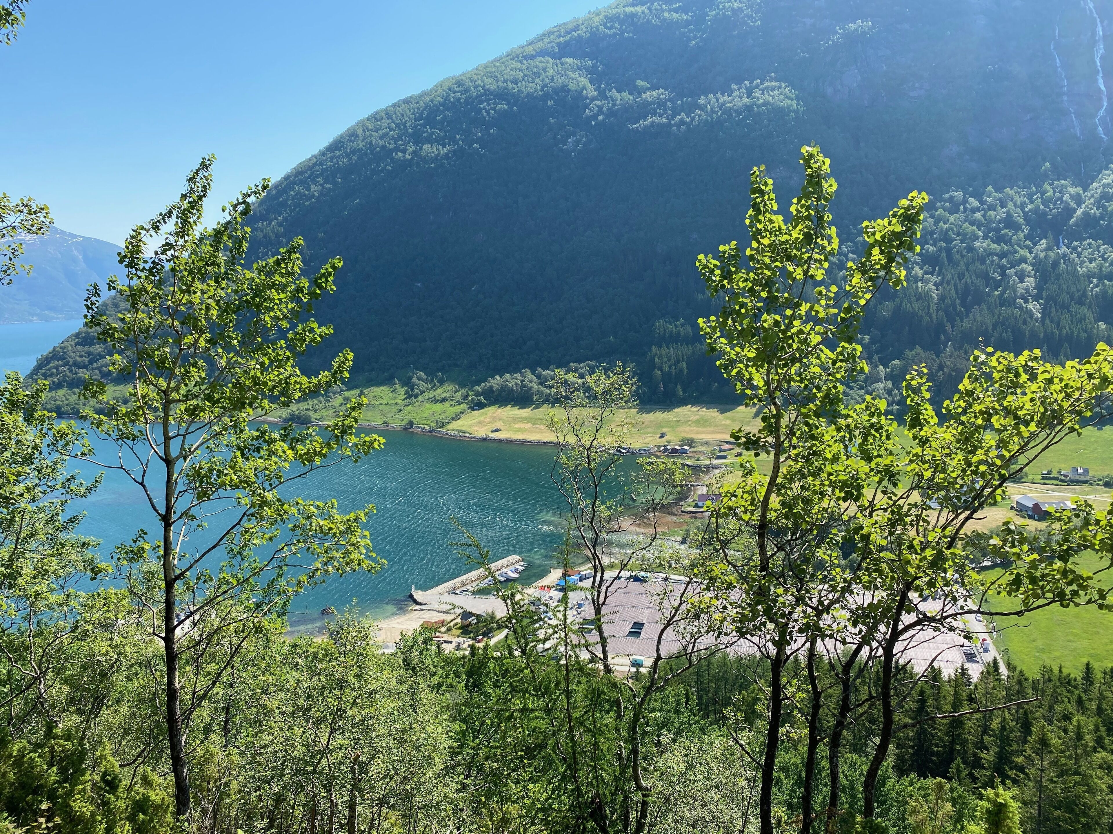 Une vue sur un lac entouré de montagnes et d’arbres.