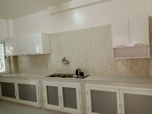 Fridge, microwave, oven, electric kettle