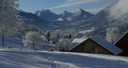 Chalet between lake and mountains with view and garden