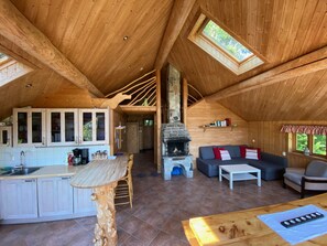 Interior - Big Cabin sleeps 2-9 people, open fire place, view of the Sognefjord (Bjordal)
