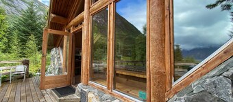 Big Cabin sleeps 2-9 people, open fire place, view of the Sognefjord