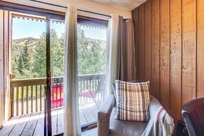 TV, fireplace, books