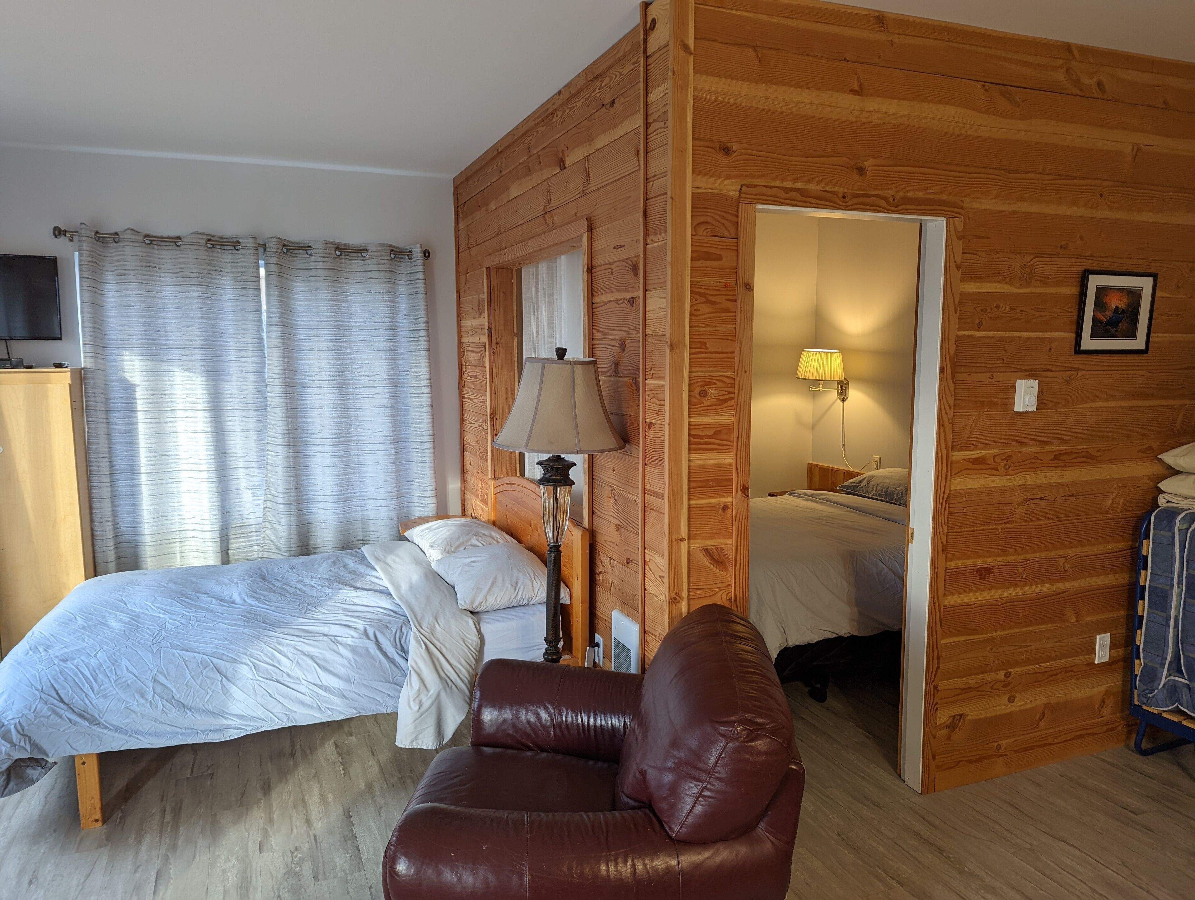 1 bedroom, desk, laptop workspace, iron/ironing board