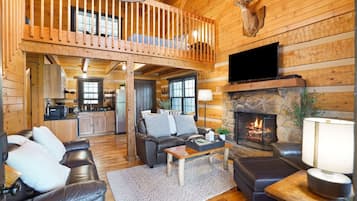 Televisie, een open haard en een dvd-speler