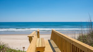 A wooden boardwalk leading to a beach with clear blue water. - Oceanside, Lovely, New home! Sat-Sat (Corolla)