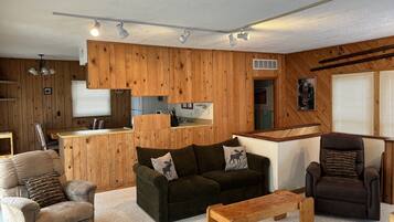 TV connectée, cheminée, livres