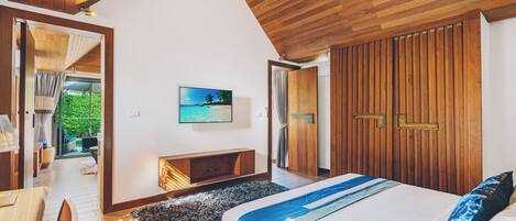 1 Bedroom Pool Villa | 1 kamar tidur, seprai katun Mesir, dan seprai premium