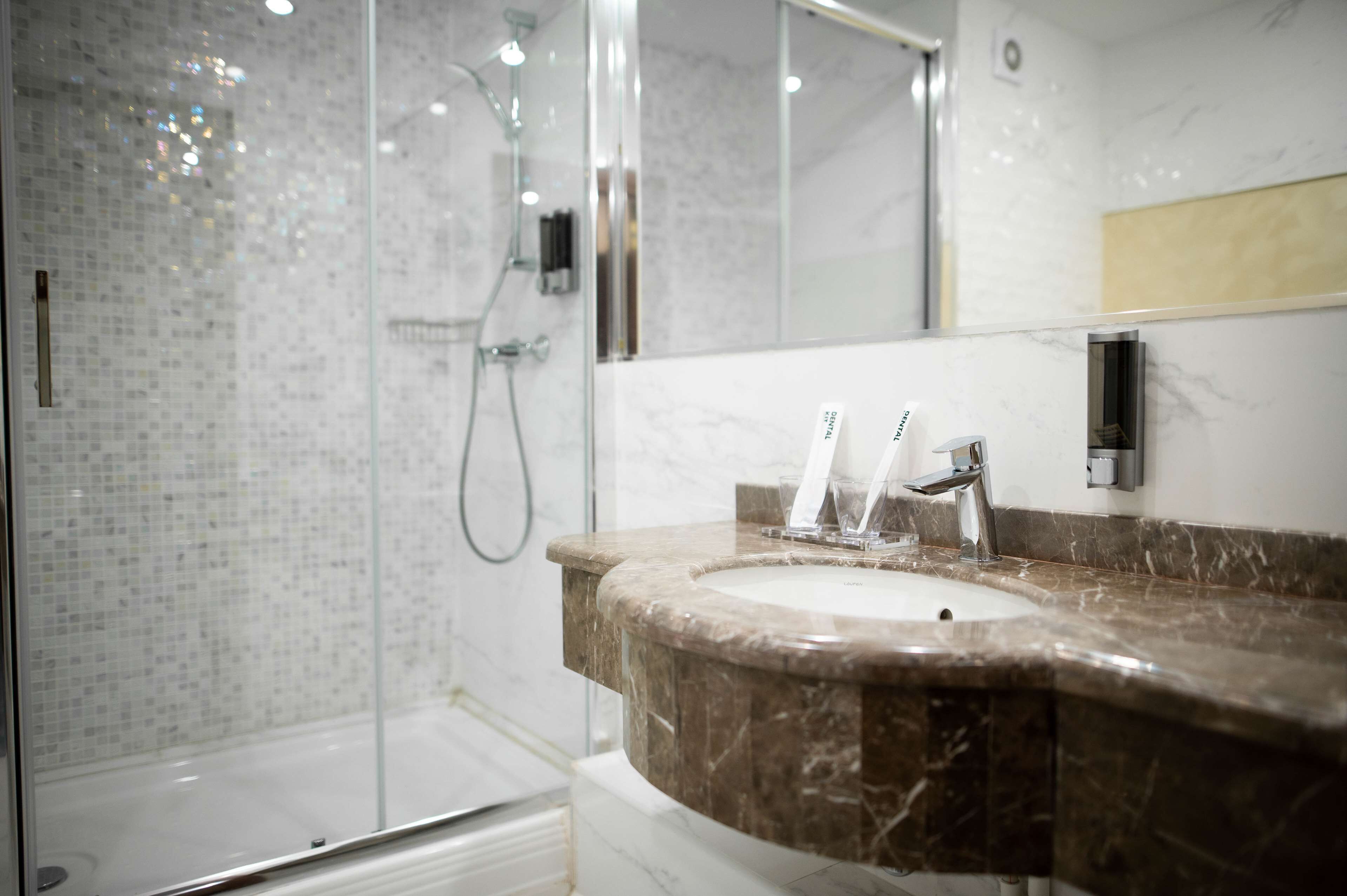 Shower, free toiletries, hair dryer, bathrobes