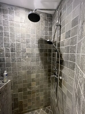 Hair dryer, towels, toilet paper
