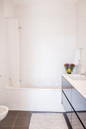 Dusche, Haartrockner, Bidet, Handtücher