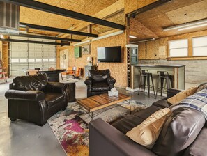 Smart TV, fireplace, foosball, table tennis