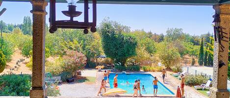 Seasonal outdoor pool, pool umbrellas, sun loungers