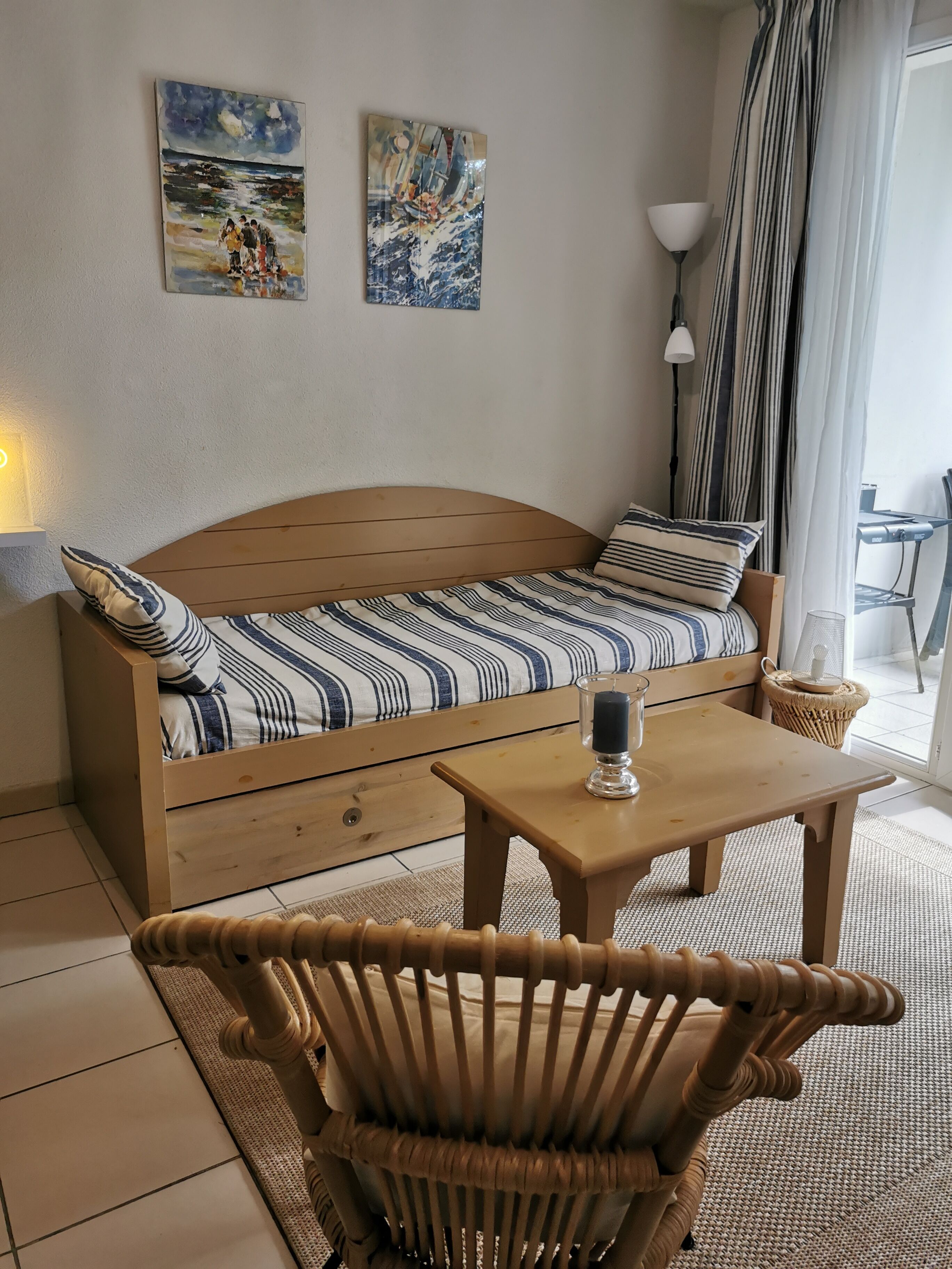 Smart-tv, dvd-spelare, ett bordtennisbord och böcker