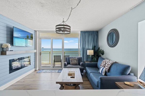 TV, fireplace - Baywatch Resort 1409 2 BR Condo in North Myrtle (North Myrtle Beach)