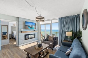 TV, fireplace - Baywatch Resort 1409 2 BR Condo in North Myrtle (North Myrtle Beach)