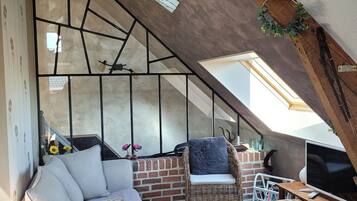 Télévision, baby-foot, table de tennis de table, livres