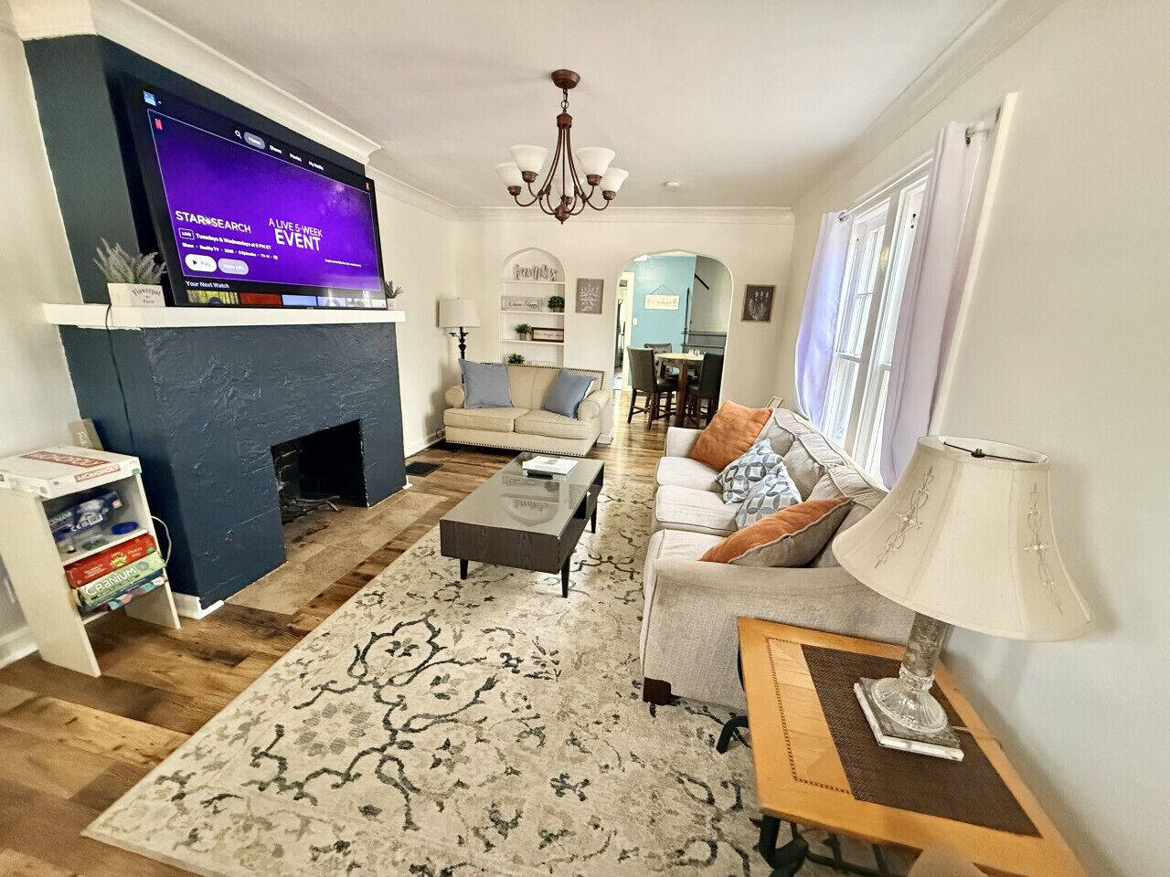 TV, fireplace, video games, Netflix