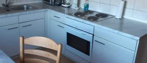 Frigorífico, microondas, horno y placa de cocina