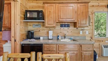 Fridge, microwave, coffee/tea maker, toaster