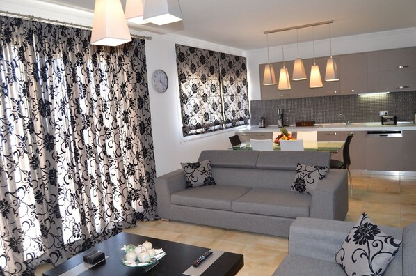 TV, fireplace, DVD player, music library