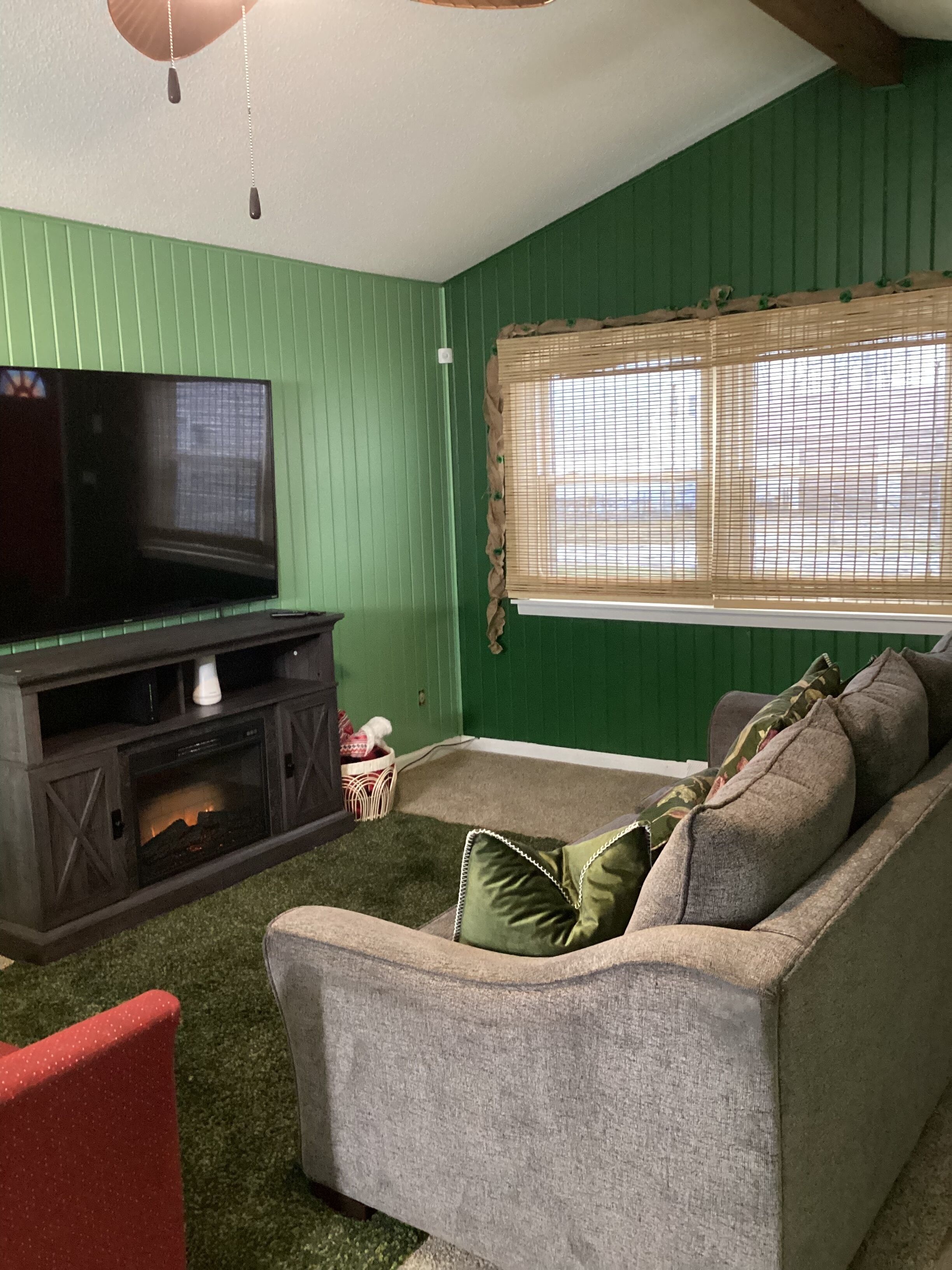 Smart TV, fireplace, video games, foosball