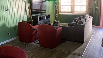 Smart TV, fireplace, video games, foosball