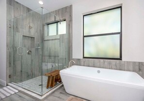 Bathtub, hair dryer, towels