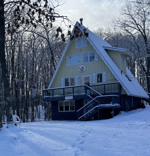 Lower level, cozy, dog friendly chalet in a wooded location-3 blocks from skiing