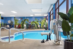 Indoor pool, outdoor pool, open 9:00 AM to midnight, pool loungers