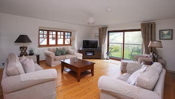 Smart TV, fireplace, DVD player, books