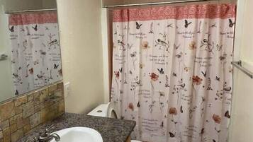 Bañera, secador de pelo y toallas