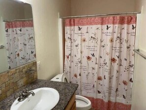 Baignoire, sèche-cheveux, serviettes fournies