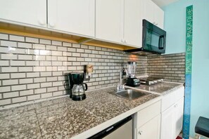 Fridge, microwave, stovetop, coffee/tea maker - Pet Friendly Couples Retreat w/ Partial Ocean View & Pool (North Myrtle Beach)