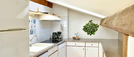 Fridge, microwave, dishwasher, coffee/tea maker