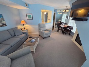 TV, fireplace