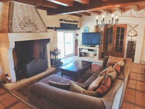 TV, fireplace, video games, DVD player