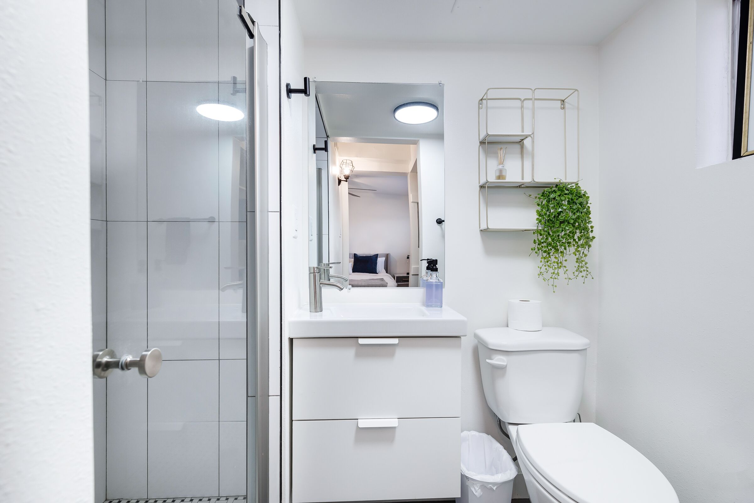 Shower, towels, soap, shampoo