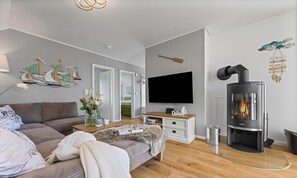TV, fireplace, table tennis, books