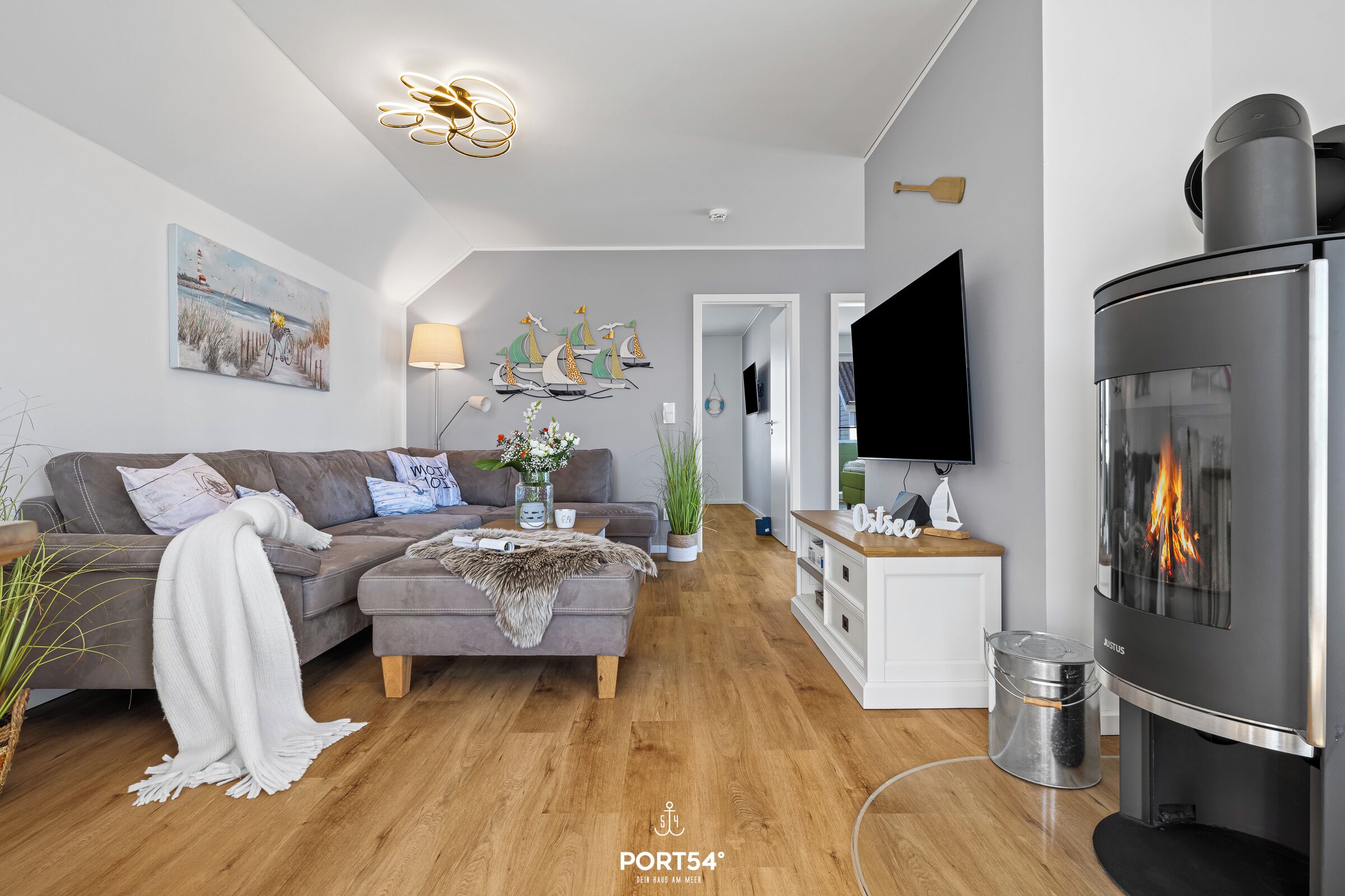 TV, lareira, mesa de pingue-pongue, videoteca