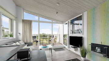 Fernseher, Kamin, DVD-Player, Stereoanlage