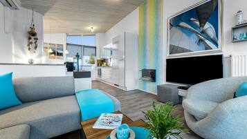 Télévision, cheminée, lecteur de DVD, chaßne hi-fi