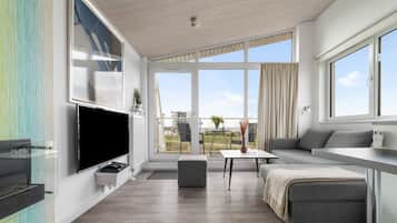 Televisión, chimenea, reproductor de DVD, estéreo