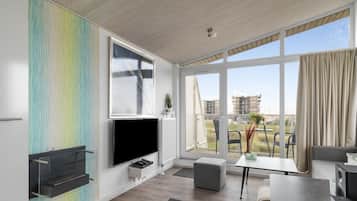 Televisio, takka, DVD-soitin, stereot