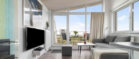TV, caminetto, lettore DVD, impianto stereo