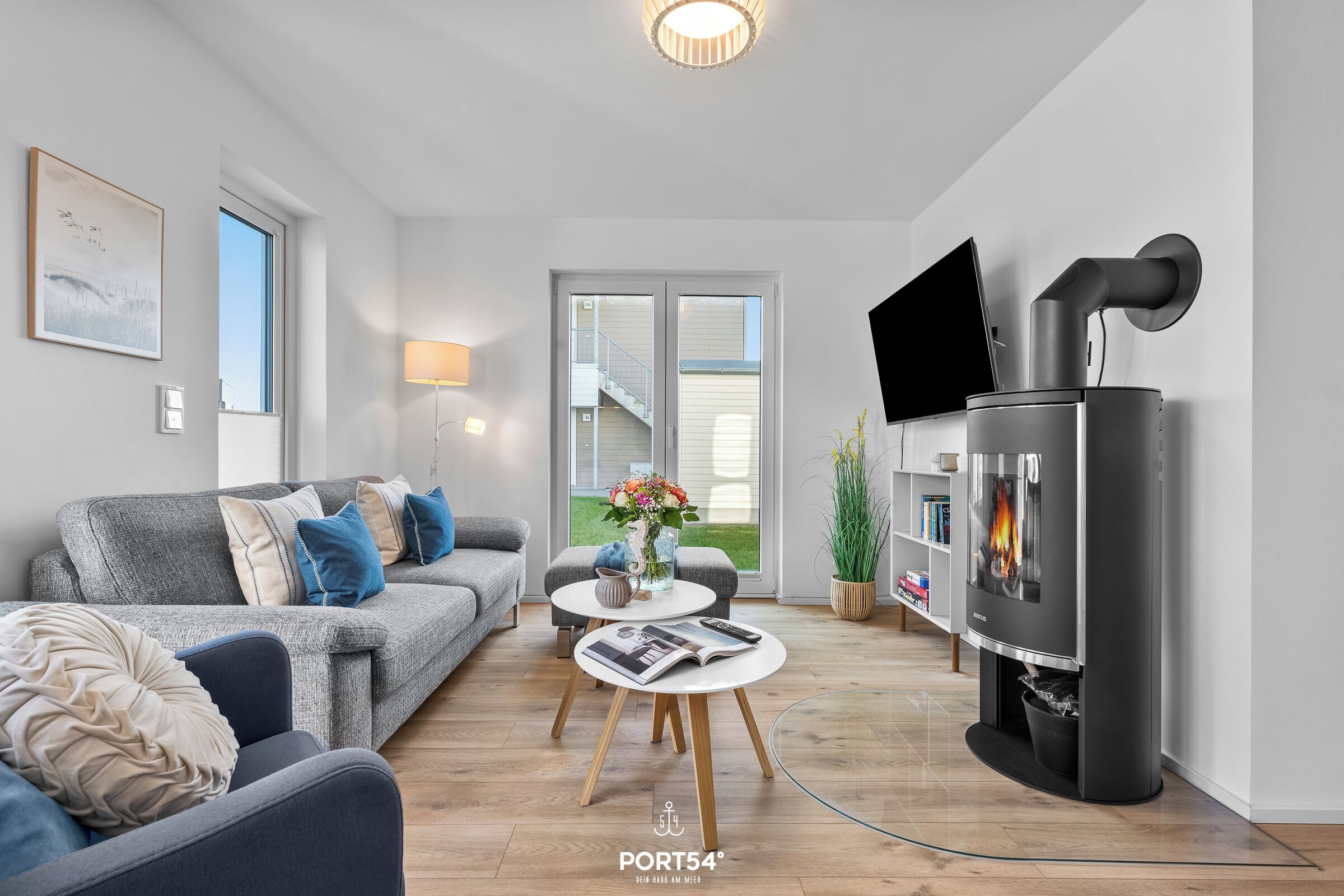 Fernseher, Kamin, Videothek