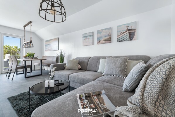 TV, fireplace, video library